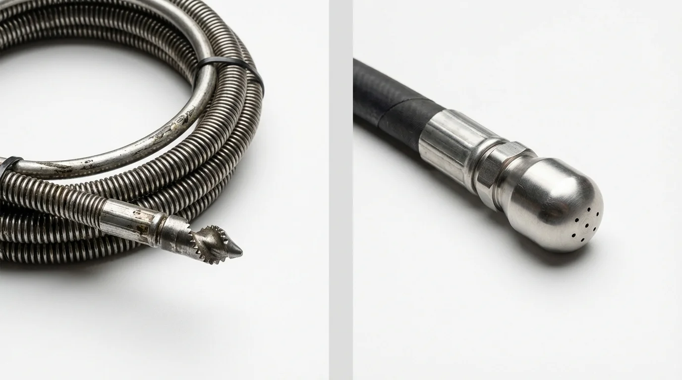 Drain snake cable and hydro jetting nozzle used for drain cleaning in Penns Grove, NJ