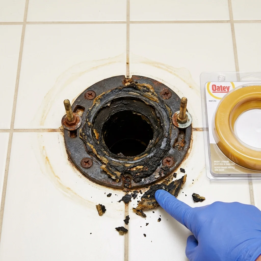 Failed wax ring showing water seepage at the base of a toilet in a Penns Grove, NJ home