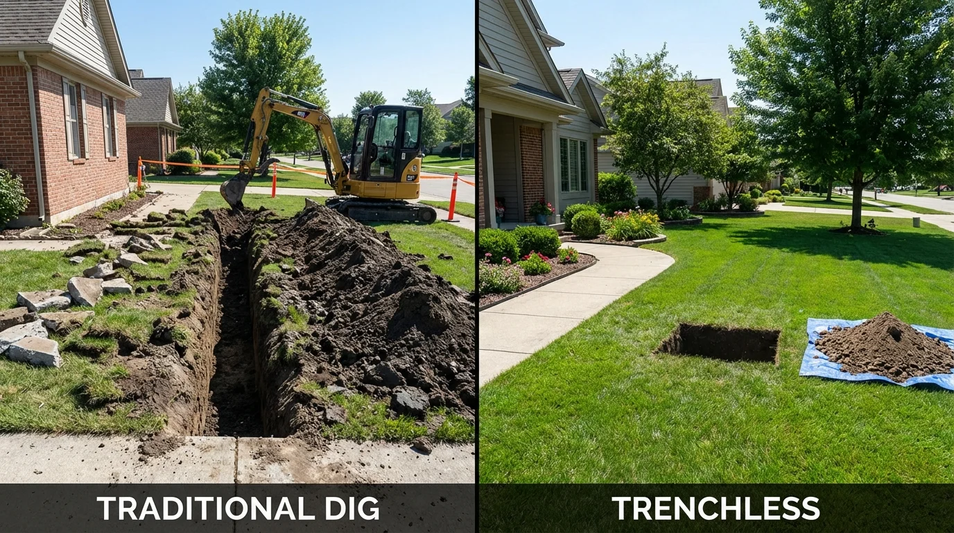 Trenchless sewer repair with minimal yard damage versus traditional excavation in Penns Grove, NJ